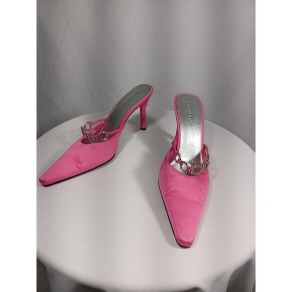 Varsavia Viamara Shoes Womens Size 8.5 Fuchsia Pink Satin Mule Heels Rhinestone - Picture 7 of 10